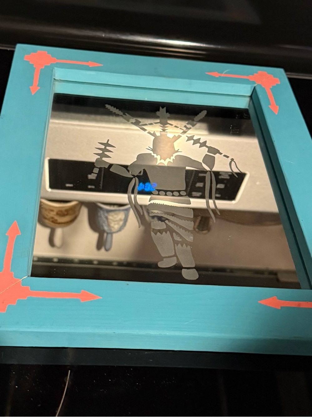 Hand-Painted Turquoise Accent Mirror with Coral Arrow Details